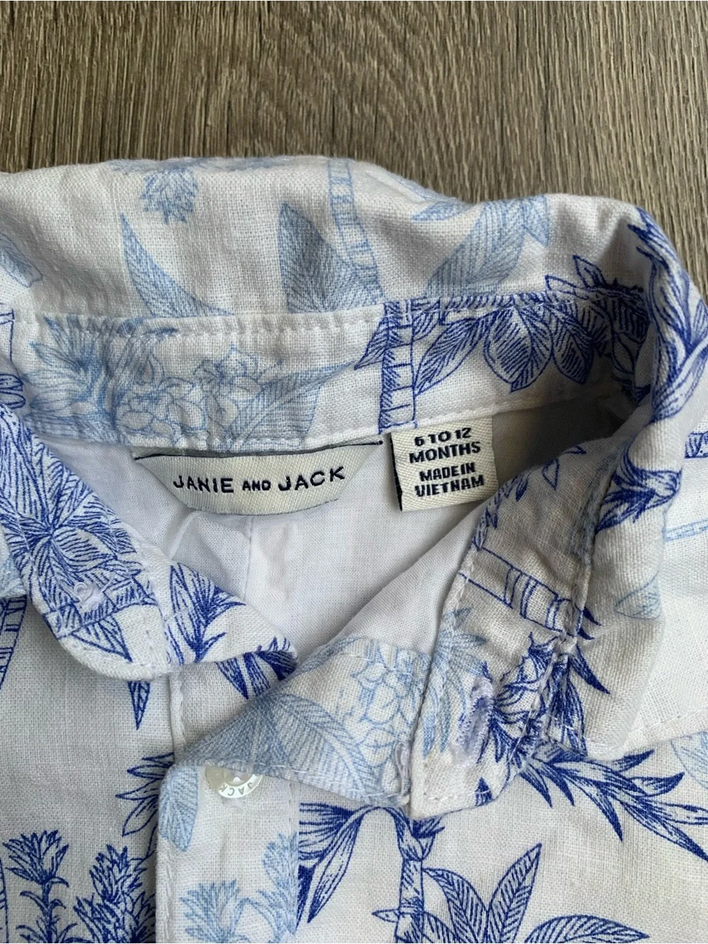 Baby Boy White and Blue Palm-Print One-Piece Romper